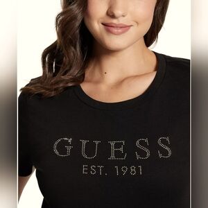 Guess Womens Rhinestone 1981 Crystal Logo Cotton T-Shirt M